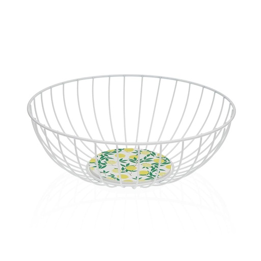 Multi-purpose basket Versa White Metal Steel MDF Wood 28 x 11 x 28 cm