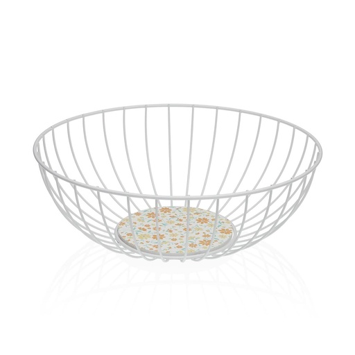 Multi-purpose basket Versa White Metal Steel MDF Wood 28 x 11 x 28 cm