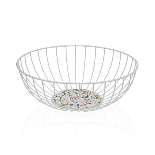 Multi-purpose basket Versa White Metal Steel MDF Wood 28 x 11 x 28 cm