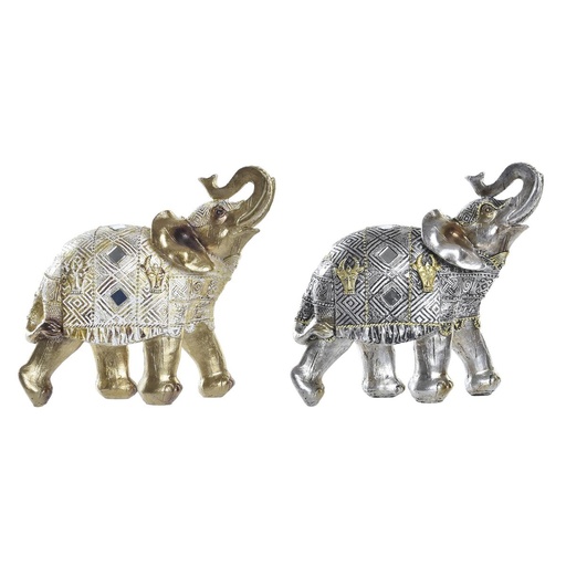 Figura Decorativa DKD Home Decor Elefante Plateado Dorado Resina (22,5 x 10,7 x 21,5 cm) (2 Unidades)