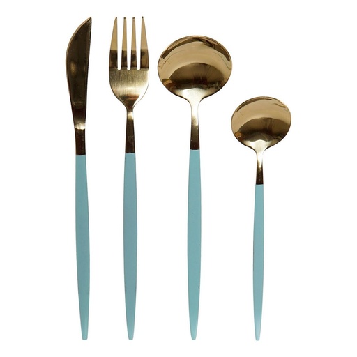 Juego de Cubiertos DKD Home Decor Verde Dorado Acero Inoxidable 1,5 x 0,5 x 22,3 cm 16 Piezas
