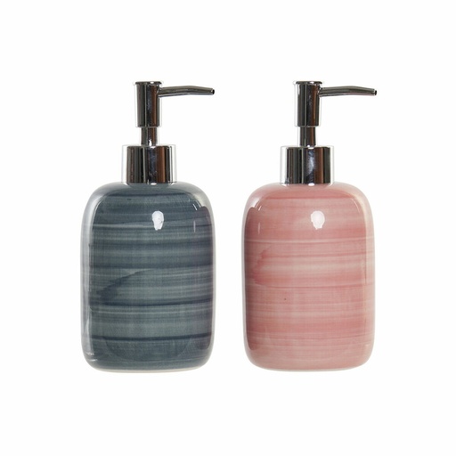 Dispensador de Jabón DKD Home Decor Azul Rosa PVC Gres Escandinavo 8 x 8 x 16 cm (2 Unidades)