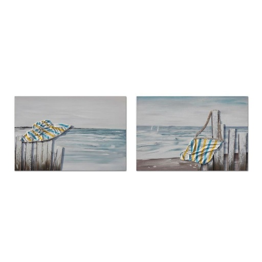 Cuadro DKD Home Decor Playa Mediterráneo (90 x 2,5 x 60 cm) (2 Unidades)
