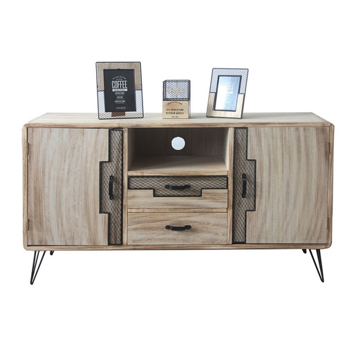 Sideboard DKD Home Decor Black Natural Metal Paolownia wood 120 x 41 x 65 cm