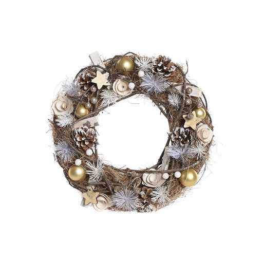Corona de Navidad DKD Home Decor Natural Dorado Marrón Piñas (34 x 34 x 8 cm)