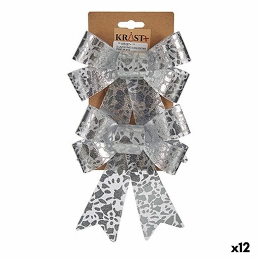 Lazo Krist+ HJ1-12011 Plateado PVC Estampado 15 x 4 x 16 cm Adorno Navideño (12 Unidades)