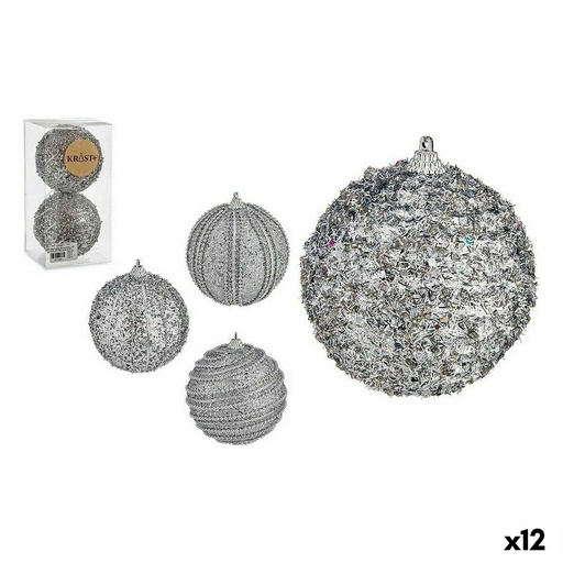 Set de Bolas de Navidad Krist+ 01496 Plateado PVC Ø 10 cm Con relieve (12 Unidades)