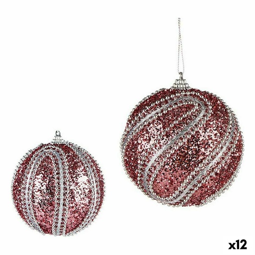 Set de Bolas de Navidad Krist+ 01498 Rosa Plateado PVC Ø 10 cm Con relieve (12 Unidades)