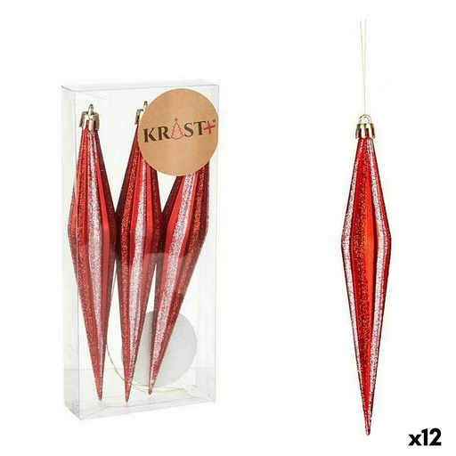 Set Adornos de Navidad Krist+ 00905 Rojo PVC Alargado 8,5 x 3,5 x 19 cm (12 Unidades)