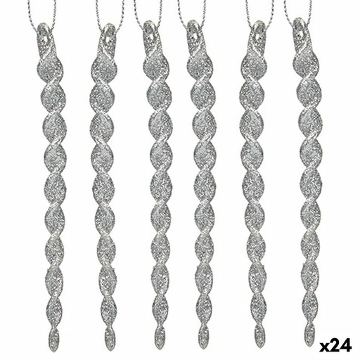 Adorno Navideño Plateado Plástico Purpurina 13,5 x 1 x 5,5 cm (24 Unidades)