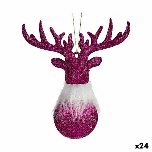 Adorno Navideño Reno Fucsia Plástico Purpurina 13,5 x 15,5 x 7 cm (24 Unidades)