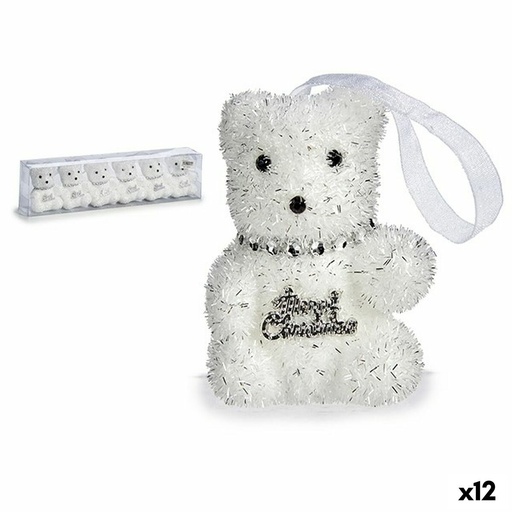 Set Adornos de Navidad Krist+ 00534 Blanco Plateado Oso 5,5 x 7 x 5,5 cm (12 Unidades)