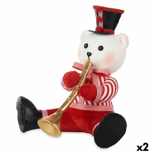 Christmas bauble Krist+ D012131627-2WH White Black Red Bear Trumpet 32 x 31 x 26 cm (2 Units)