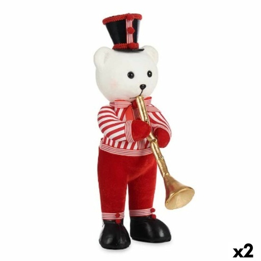 Christmas bauble Krist+ D012131509-2WH White Black Red Bear Trumpet 15 x 46 x 25 cm (2 Units)