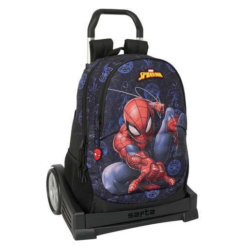 School Rucksack with Wheels Spider-Man Attack Black 32 x 44 x 16 cm
