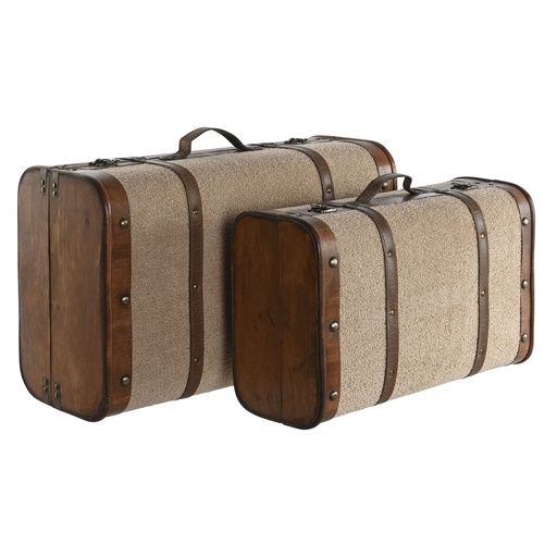Set of Chests Home ESPRIT Brown Beige Polyester Wood 60 x 37 x 24 cm