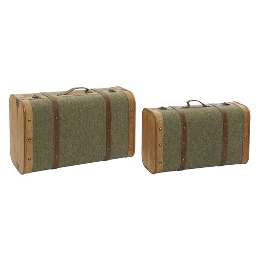 Juego de Baúles Home ESPRIT Verde Madera Lienzo Tropical 60 x 24 x 38 cm