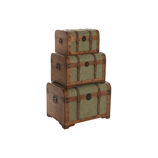 Set of Chests Home ESPRIT Green Multicolour Wood Canvas Tropical 60 x 43,5 x 42 cm (3 Units)