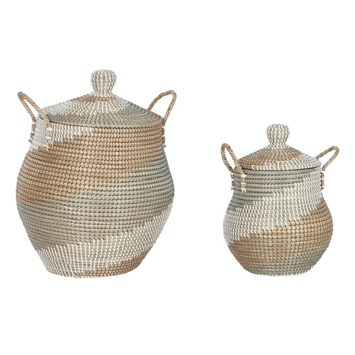 Basket set Home ESPRIT Orange Natural Seagrass Tropical (2 Pieces)
