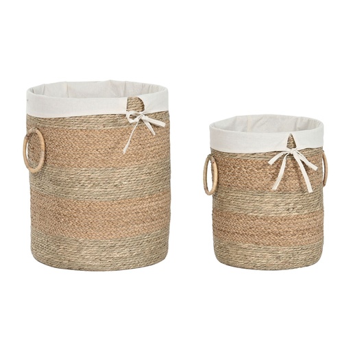 Juego de Cestas Home ESPRIT Crema Natural Hierba marina Tropical (2 Piezas)