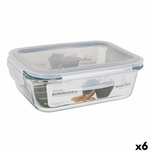 Hermetic Lunch Box Santa Clara Transparent Rectangular 1L (6 Units)