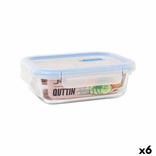 Hermetic Lunch Box Quttin Boho Transparent Rectangular 600 ml (6 Units)
