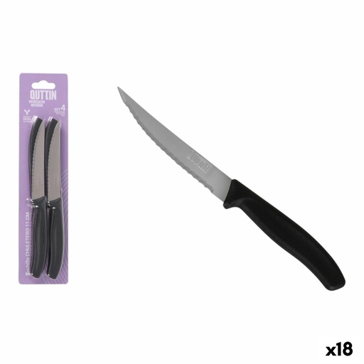 Meat Knife Set Quttin Black Silver Stainless steel 11 cm 4 Pieces (18 Units)