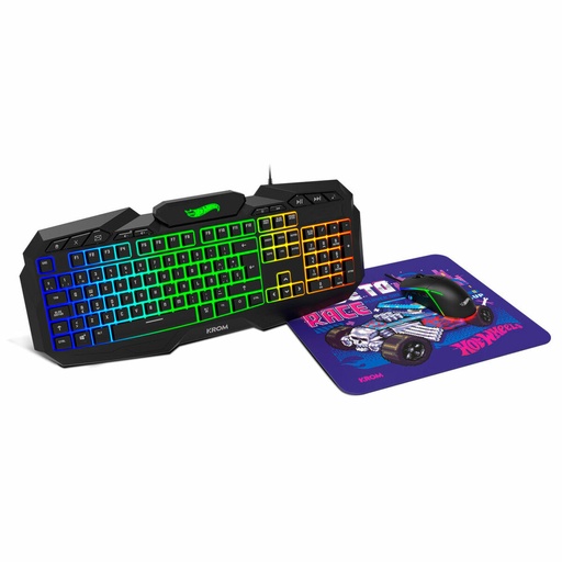 Teclado y Ratón Gaming Krom HOTWHEELS Qwerty Español Azul Negro