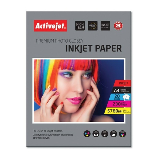 Papel Fotográfico Brillante Activejet AP4-230G20 A4 20 Hojas 21 x 29,7 cm