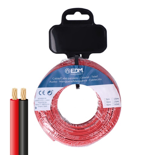 Cable paralelo plano EDM 28710 Negro Rojo 50 m 2 x 1 mm