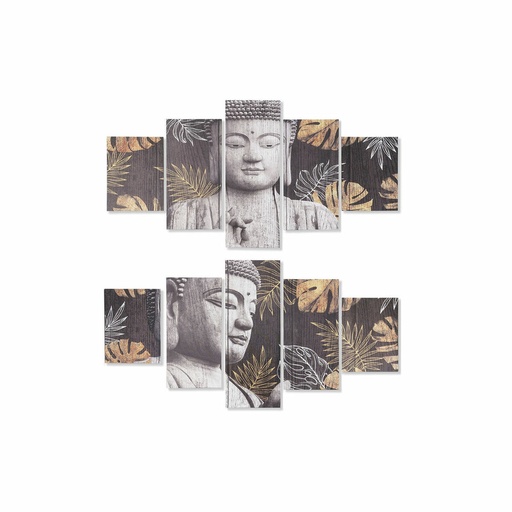 Cuadro DKD Home Decor Pino Lienzo Buda (5 pcs) (2 pcs)