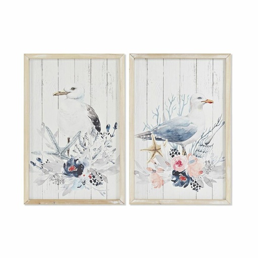 Cuadro DKD Home Decor Pájaro Mediterráneo (40 x 1,8 x 60 cm) (2 Unidades)