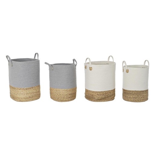 Juego de Cestas DKD Home Decor Blanco Natural Gris claro Fibra natural (2 Piezas) (2 Unidades)