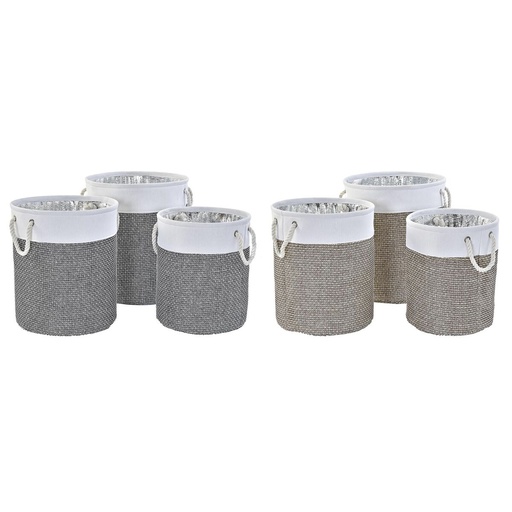 Basket set DKD Home Decor White Brown Grey 40 x 40 x 49 cm 4 Kg 3 Pieces (2 Units)