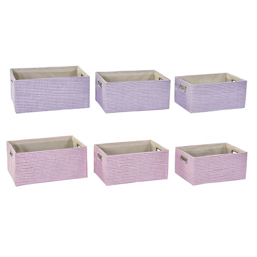 Juego de Cestas DKD Home Decor Rosa Lila 40,5 x 27,5 x 18 cm 3 Piezas (2 Unidades) (3 Unidades)