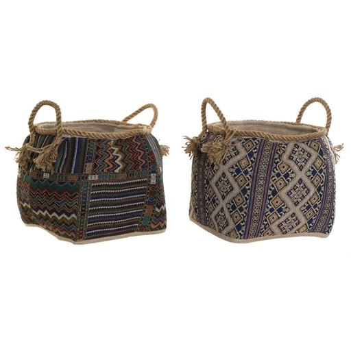 Cesta DKD Home Decor Multicolor Fibra natural Boho 30 x 30 x 30 cm 2 Piezas (2 Unidades)