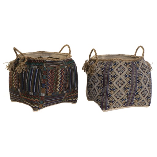 Cesta DKD Home Decor Multicolor Fibra natural Boho 41 x 41 x 40 cm 2 Piezas (2 Unidades)