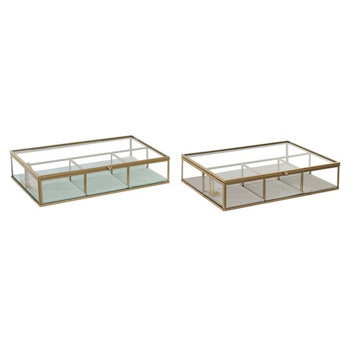 Jewelry box DKD Home Decor Crystal Metal Green Light grey (27 x 15 x 5,5 cm) (2 Units)