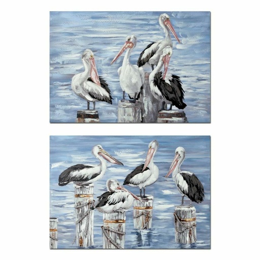 Cuadro DKD Home Decor Pájaro Mediterráneo (2 Unidades) (100 x 3 x 70 cm)