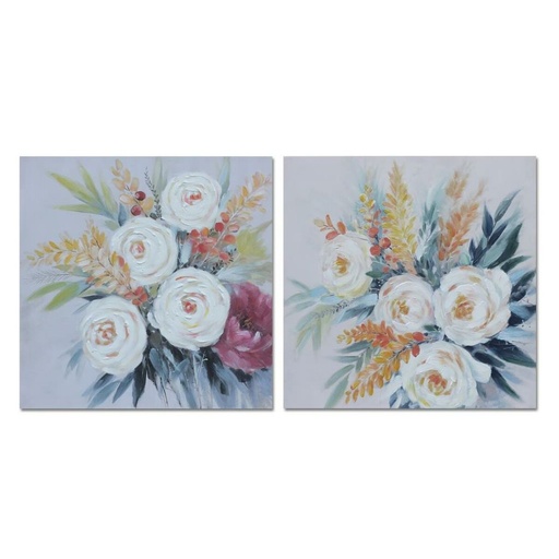 Cuadro DKD Home Decor Flores (80 x 2,8 x 80 cm) (2 Unidades)