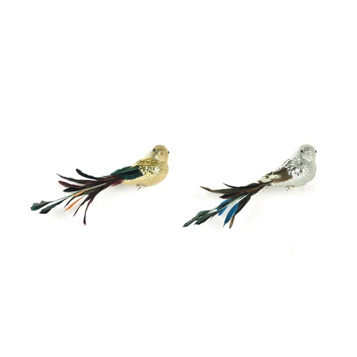 Christmas bauble DKD Home Decor Polyester Bird Sequins (26 x 5 x 7 cm) (2 Units)