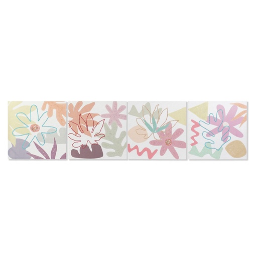 Lienzo DKD Home Decor Flores (60 x 1,8 x 60 cm) (4 Unidades)