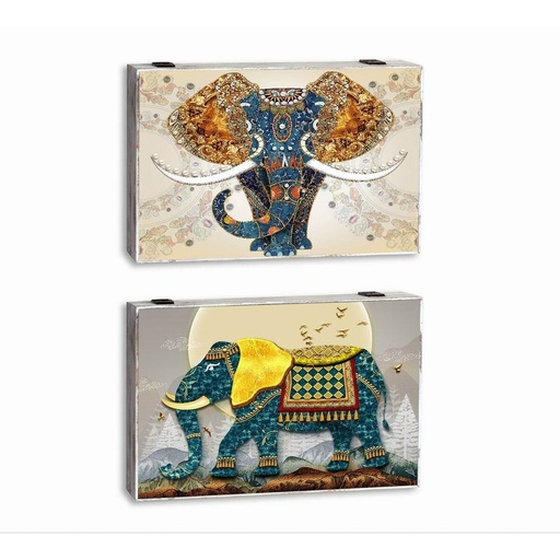 Decorative box DKD Home Decor Multicolour Turquoise MDF Wood Elephant Indian Man Counter (2 Units)
