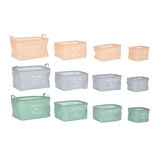 Juego de Cestas DKD Home Decor Verde Gris Naranja Lienzo Moderno 39 x 27 x 24 cm (3 Unidades)