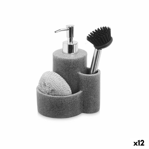 Dispensador de Jabón 2 en 1 para Fregadero Kinvara B5614B Plástico Poliresina 14 x 18,5 x 12 cm Cocina (12 Unidades)