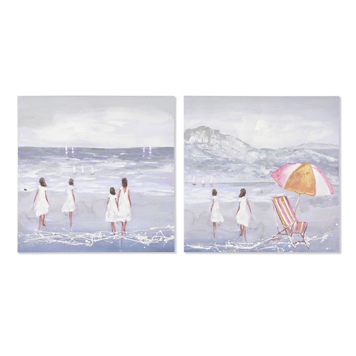 Canvas Home ESPRIT Canvas MDF Wood 80 x 3 x 80 cm