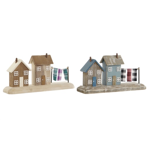 Figura Decorativa Home ESPRIT Azul Rojo Multicolor Casas 25,5 x 9 x 13,5 cm (2 Unidades)