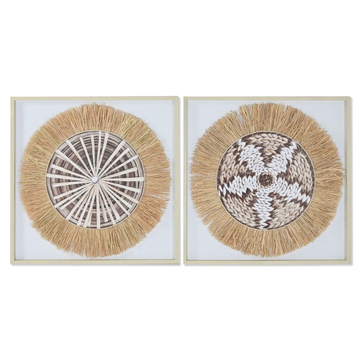 Lienzo Home ESPRIT Blanco Natural Boho 60 x 3 x 60 cm (2 Unidades)