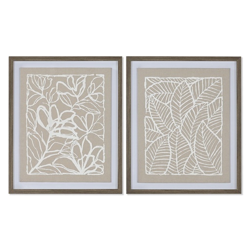 Lienzo Home ESPRIT Blanco Beige Hoja de planta Urbano 50 x 4 x 60 cm (2 Unidades)