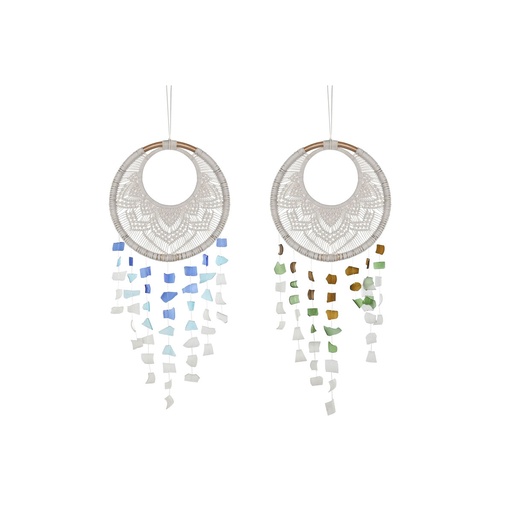 Decoración Colgante Home ESPRIT Azul Blanco Marrón Boho Macramé (2 Unidades) (12 Unidades)